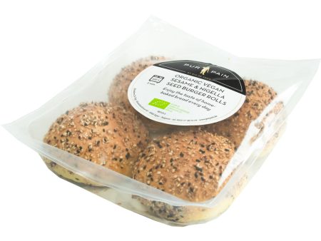 Pur Pain Organic Vegan Sesame & Nigella Seed Burger Rolls 4x50g Supply