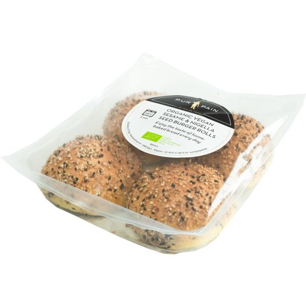 Pur Pain Organic Vegan Sesame & Nigella Seed Burger Rolls 4x50g Supply