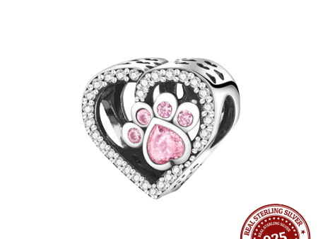 Pink Paw Heart Charm Online Hot Sale